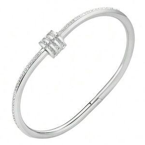 Elegant Stainless Steel Silver Sparkling Bangle Bracelet